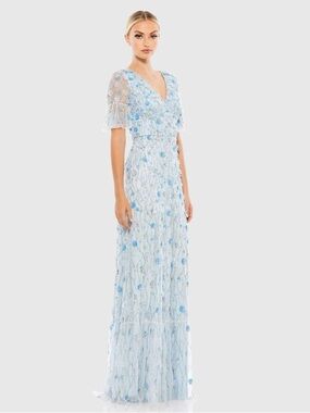 Mac Duggal Embellished V-Neck Empire Waist Ruffle Hem Gown - Size 12